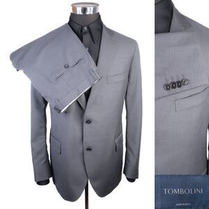 TOMBOLINI T900 Micro Check Gray 2-Pcs Suit Jacket Blazer Sz 44R Pants 38X33 EUC